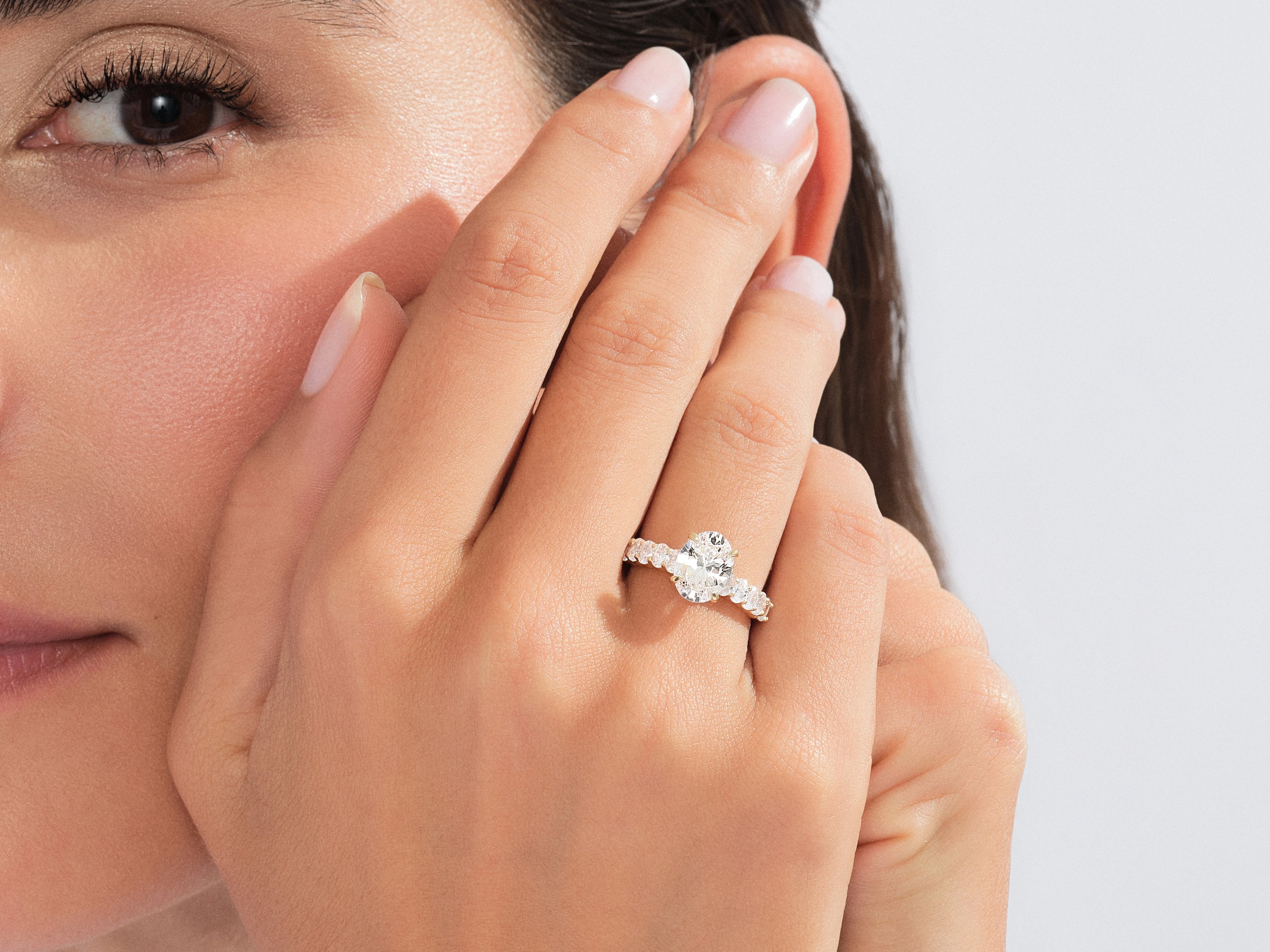 Shared Double Prong Oval Lab Grown Diamond Engagement Ring