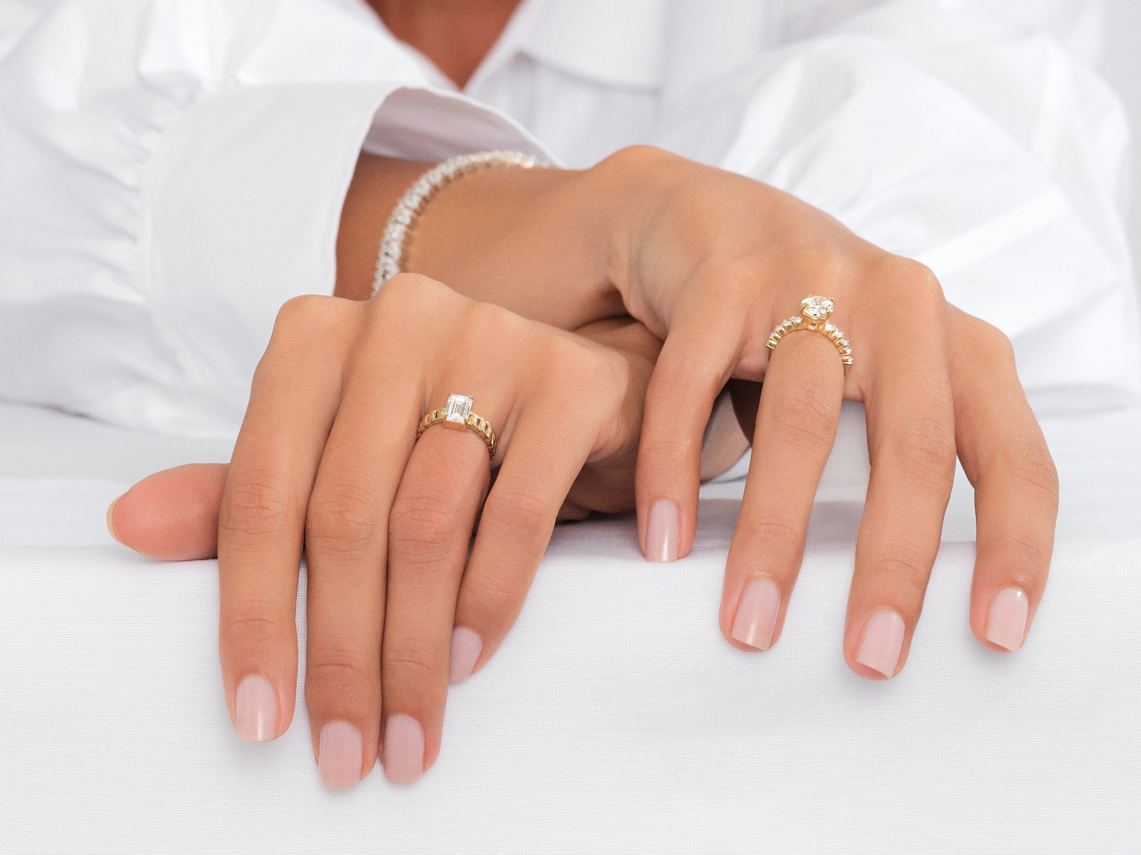 Chain Band Emerald Cut Lab Grown Diamond Engagement Ring