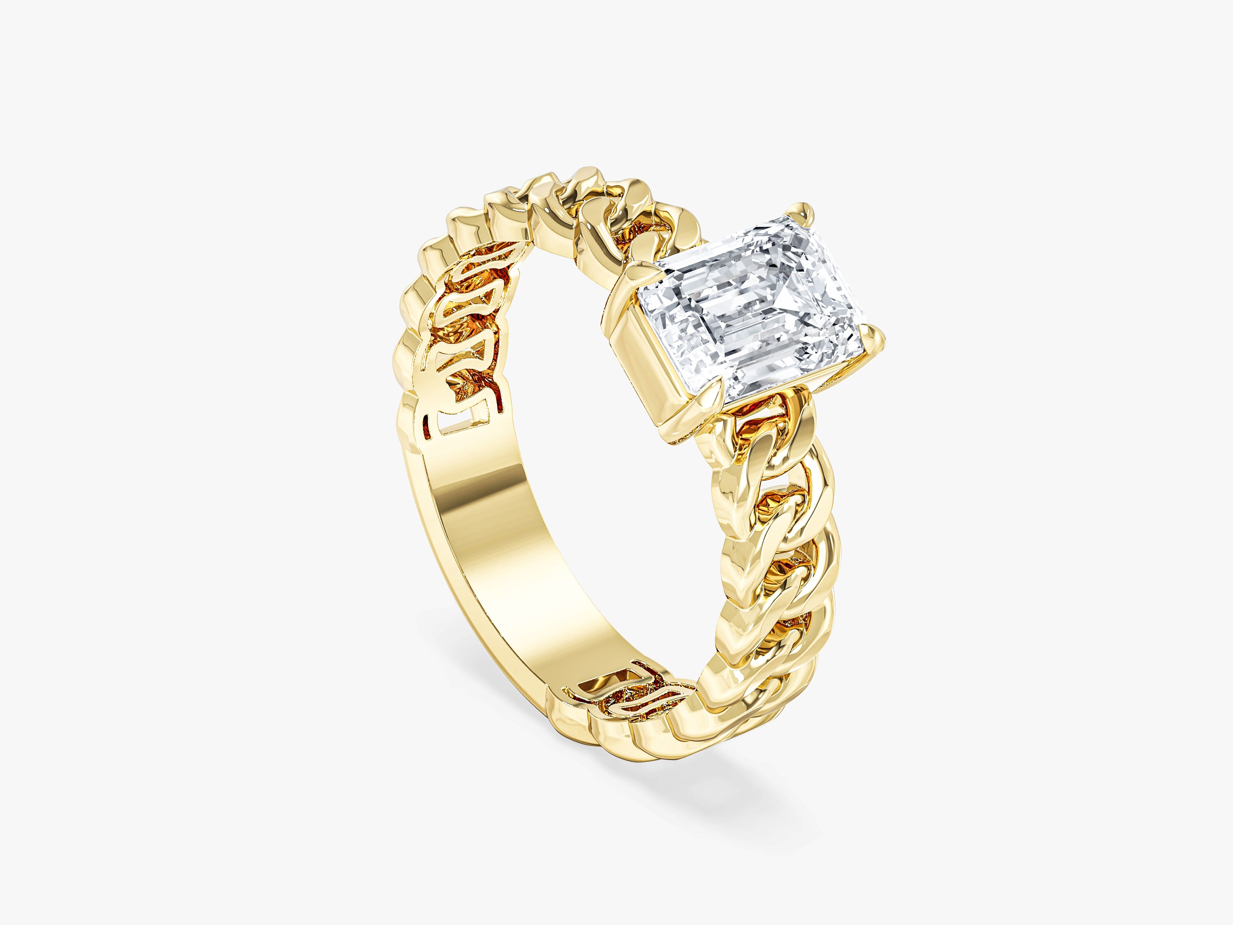 Chain Band Emerald Cut Lab Grown Diamond Engagement Ring