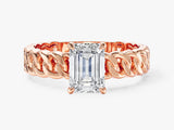 Chain Band Emerald Cut Natural Diamond Engagement Ring