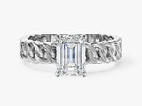 Chain Band Emerald Cut Moissanite Engagement Ring