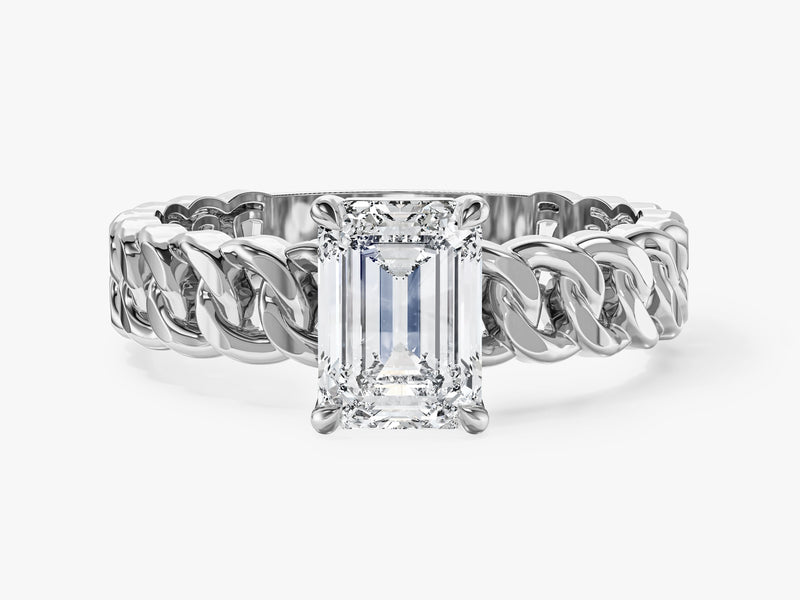 Chain Band Emerald Cut Moissanite Engagement Ring