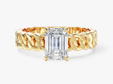 Chain Band Emerald Cut Moissanite Engagement Ring
