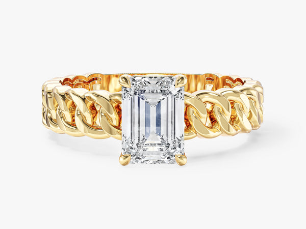 Chain Band Emerald Cut Natural Diamond Engagement Ring