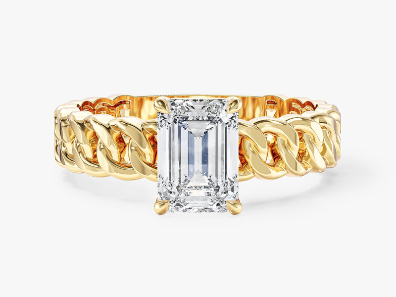 Chain Band Emerald Cut Natural Diamond Engagement Ring