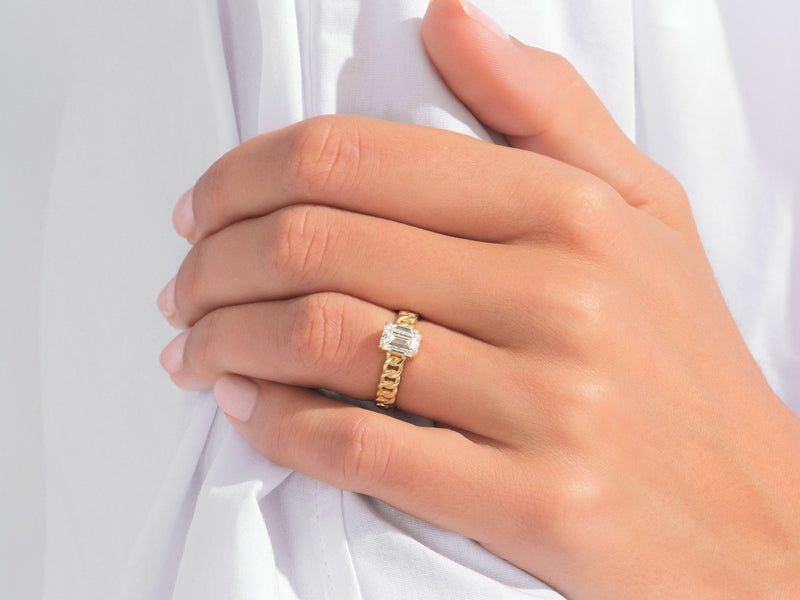 Chain Band Emerald Cut Lab Grown Diamond Engagement Ring