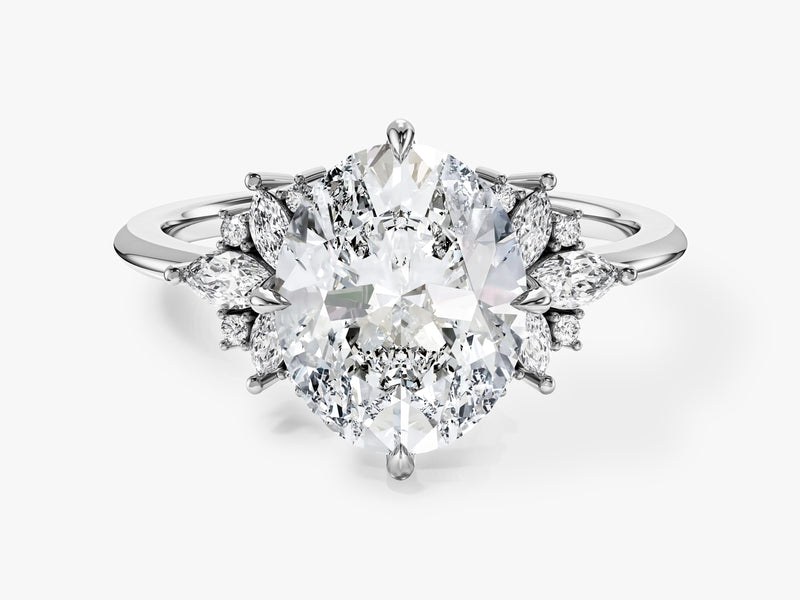 Floral Cluster Oval Moissanite Engagement Ring