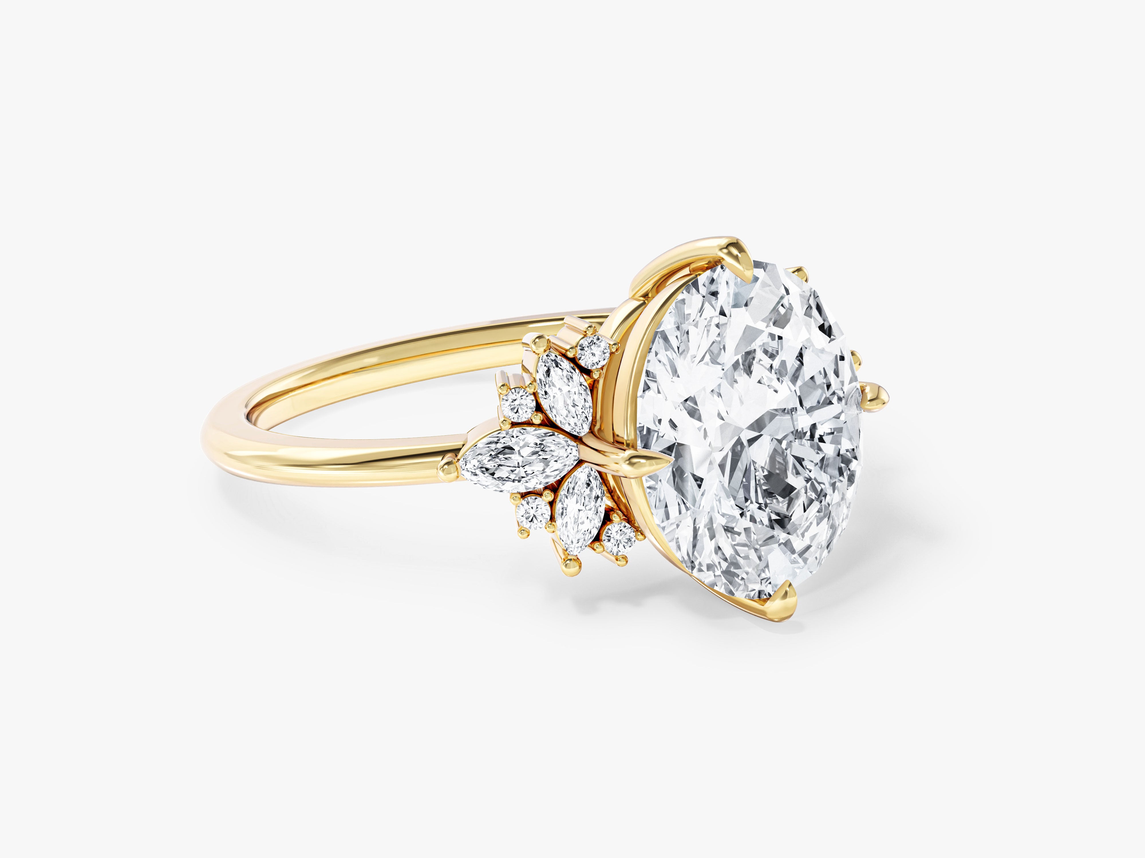 Floral Cluster Oval Lab Grown Diamond Engagement Ring