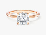 Rose gold engagement ring with cushion cut diamond