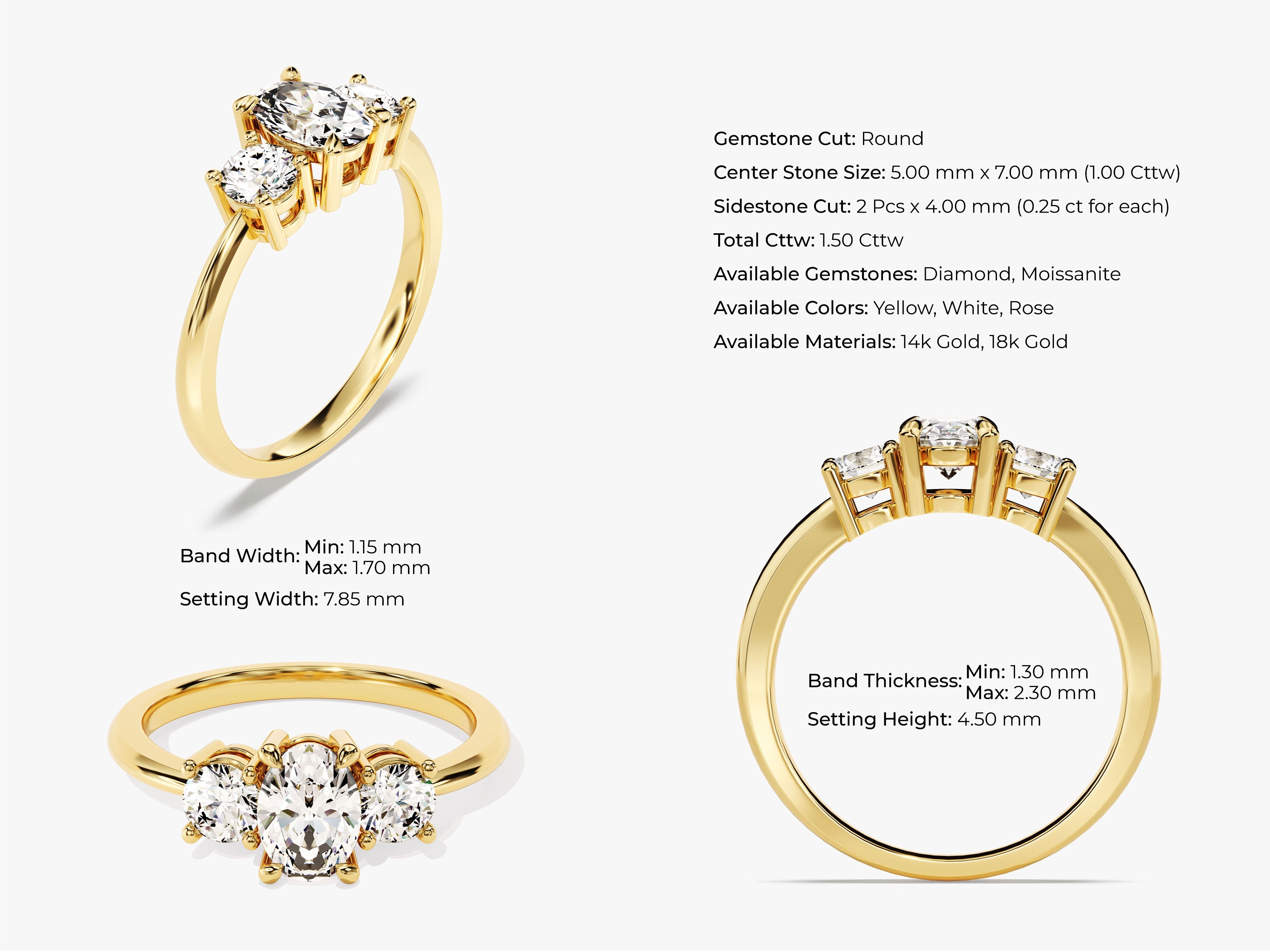 Classic Basket Set Three Stone Oval Lab Grown Diamond Engagement Ring (1.50 CT TW)