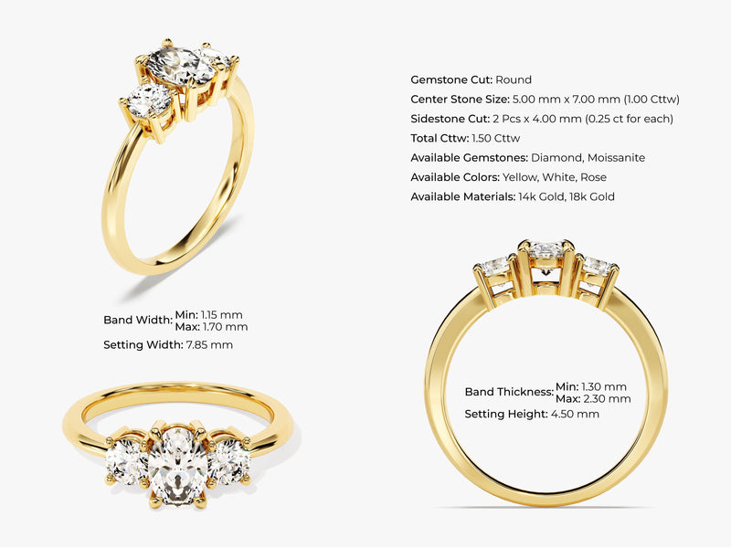 Classic Basket Set Three Stone Oval Diamond Engagement Ring (1.50 CT TW)