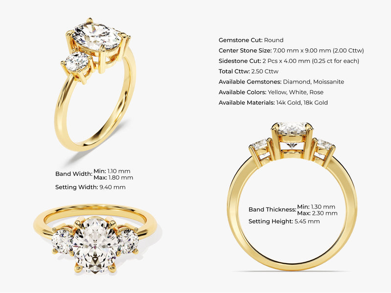 Classic Basket Set Three Stone Oval Diamond Engagement Ring (2.50 CT TW)