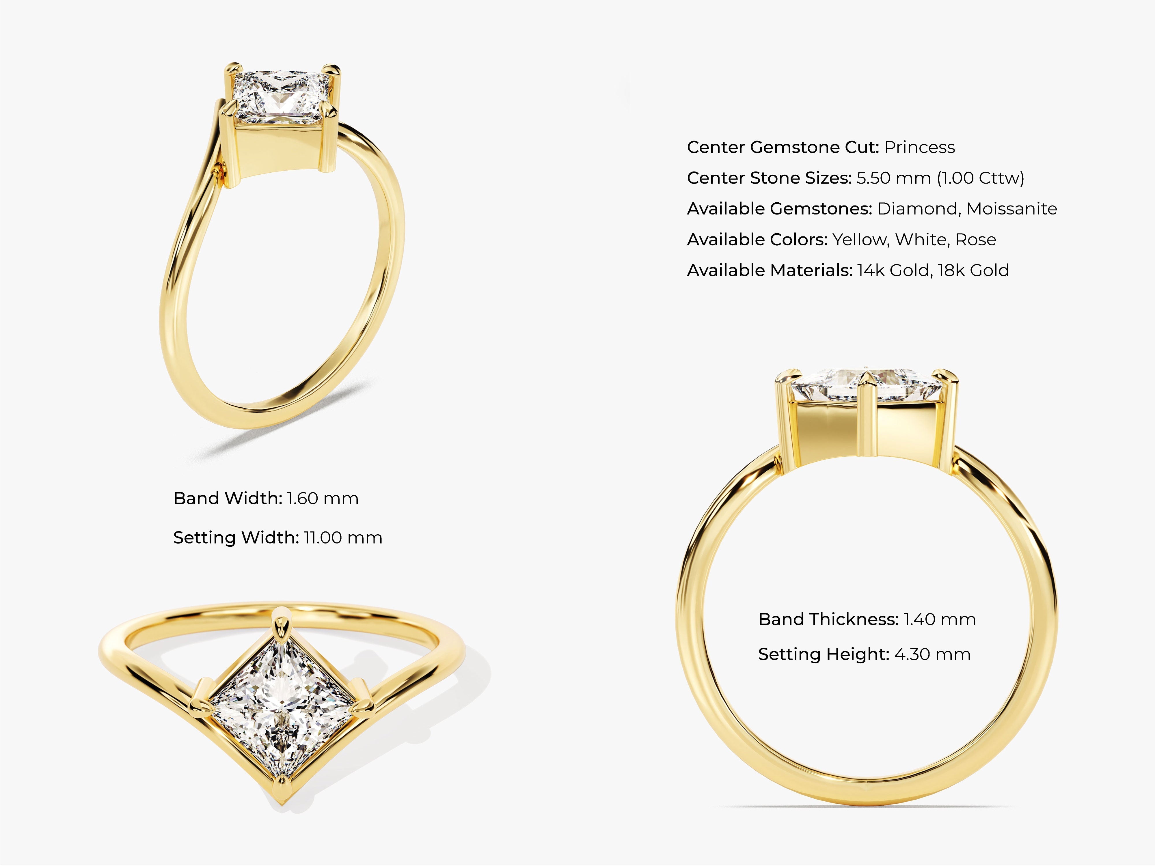 Curved Princess Diamond Engagement Ring (1.00 CT)