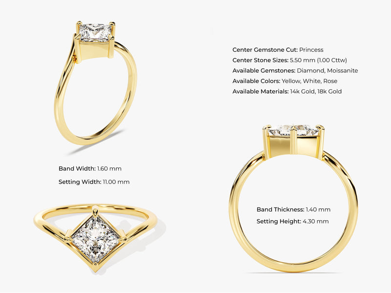 Curved Princess Diamond Engagement Ring (1.00 CT)