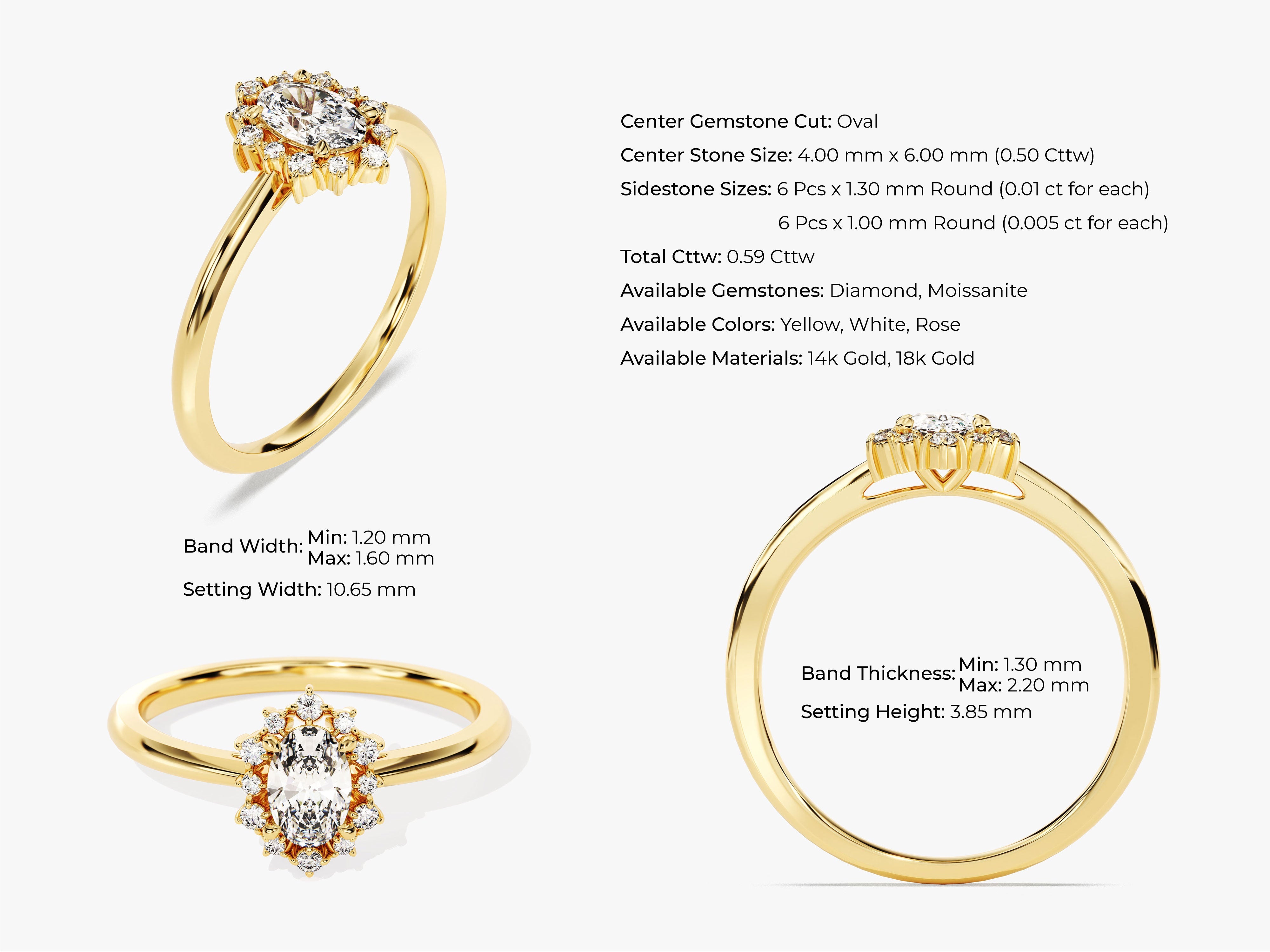 Sunburst Oval Moissanite Engagement Ring (0.50 CT)