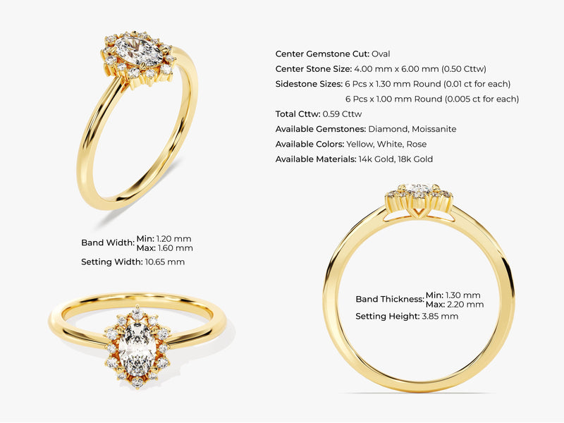 Sunburst Oval Moissanite Engagement Ring (0.50 CT)