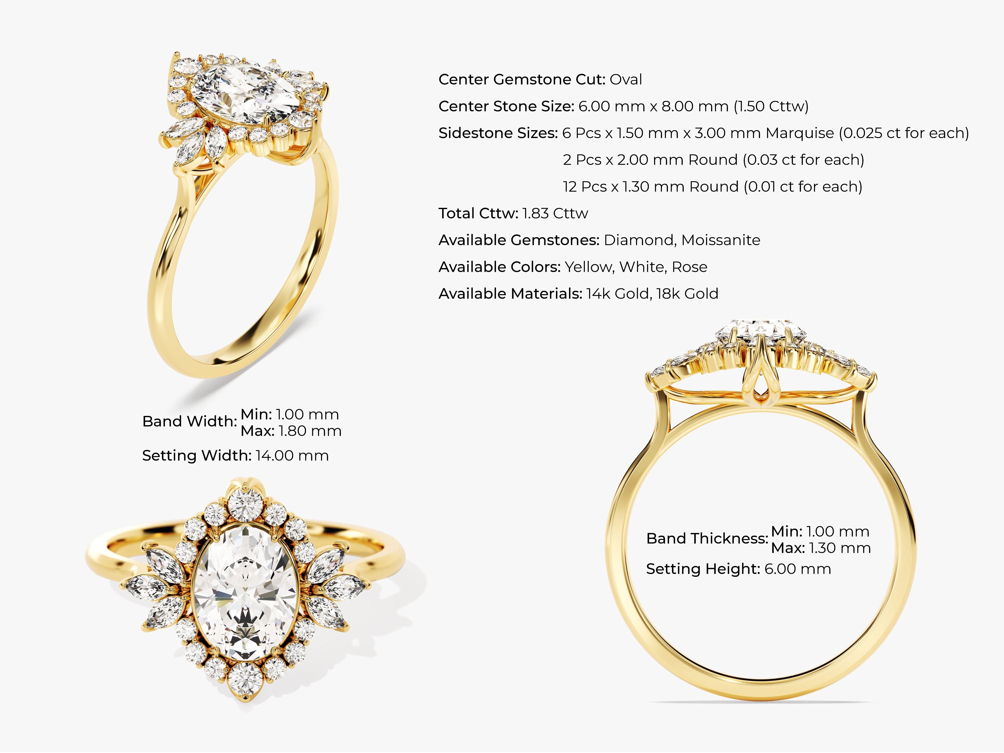 Vintage Halo Oval Lab Grown Diamond Engagement Ring (1.50 CT)