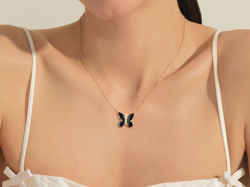Black Enamel Butterfly Necklace