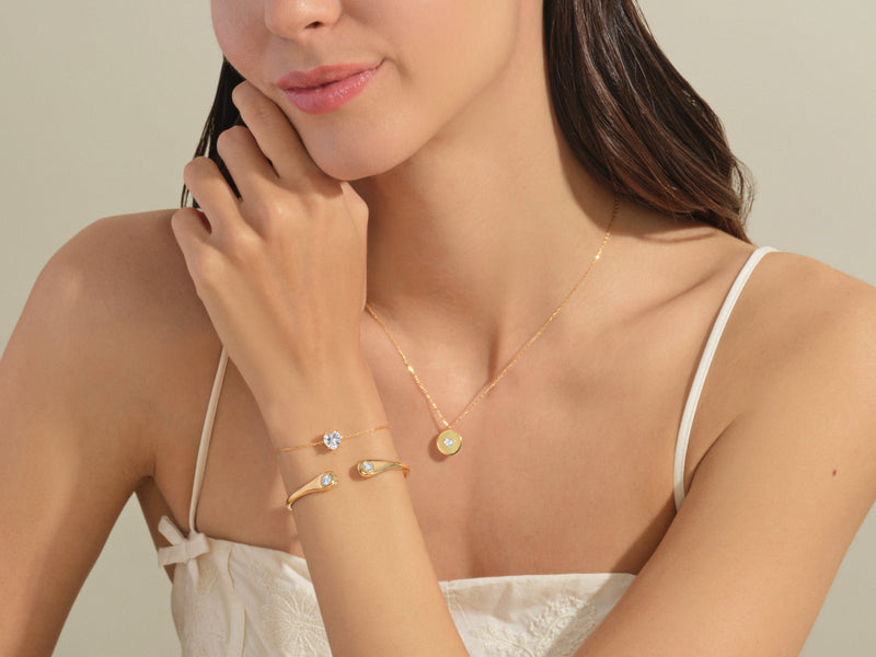 Bezel Diamond Cuff Bracelet in 14k Gold