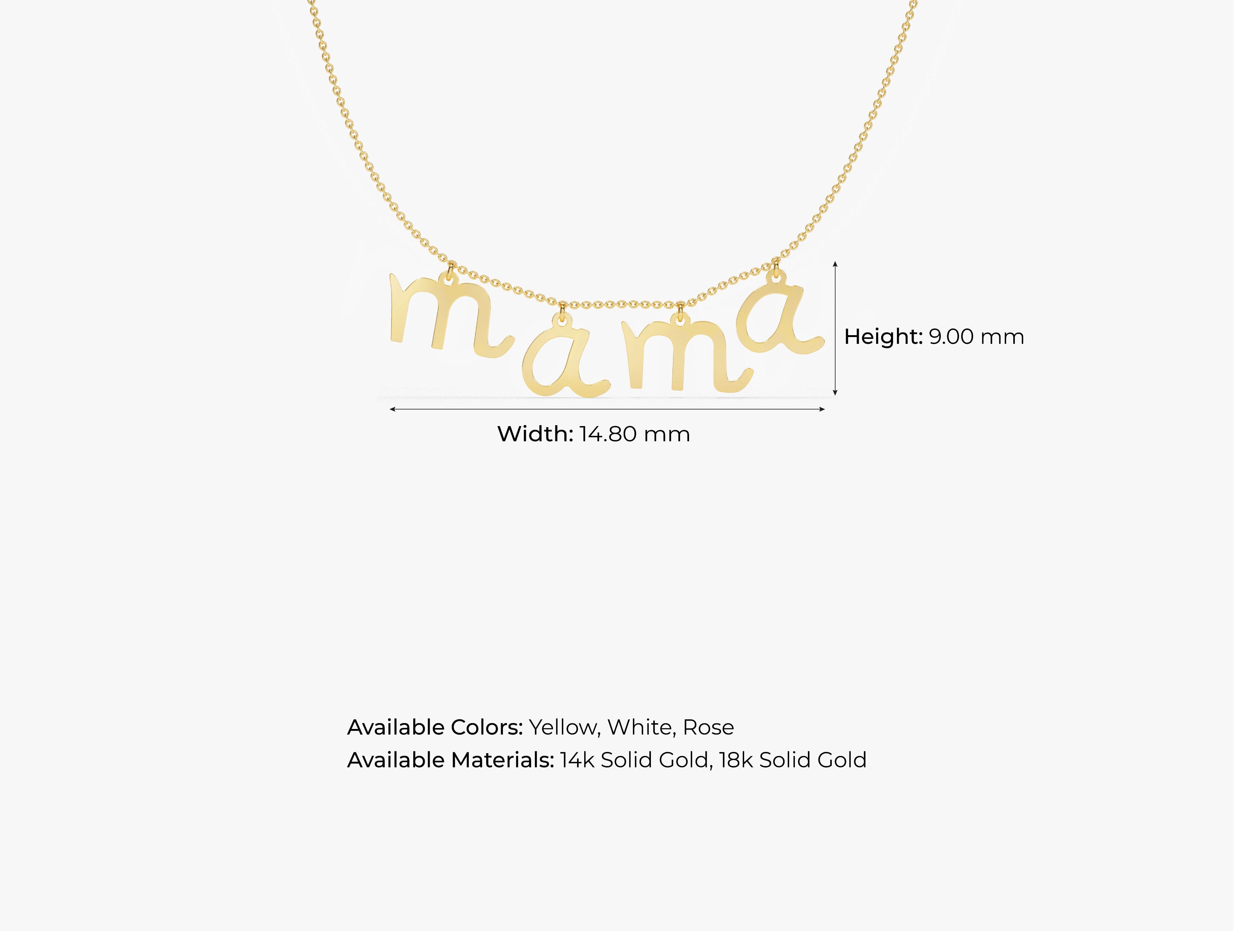 Gold mama necklace jewelry, available in yellow, white, rose gold