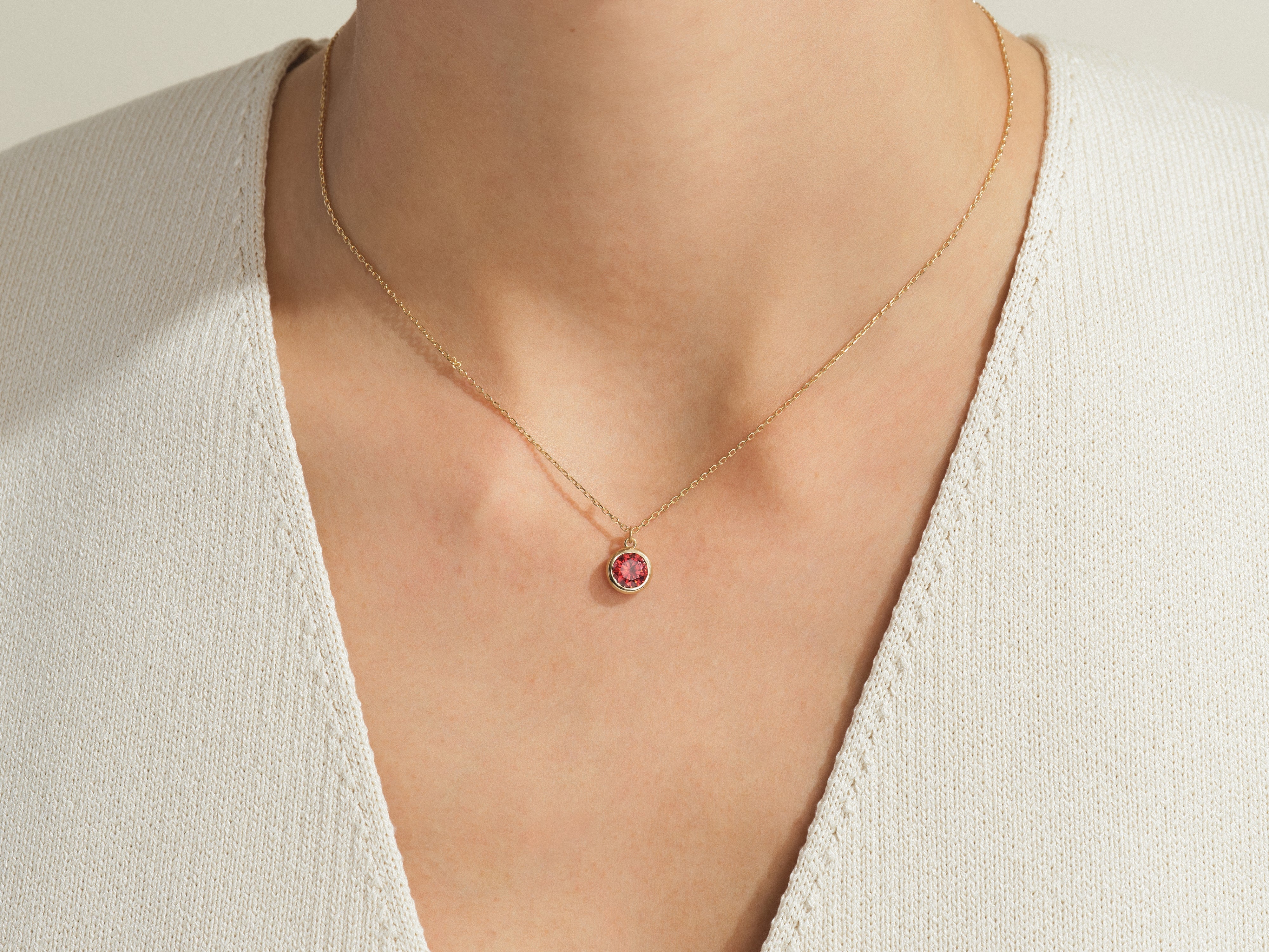 Bezel Set Round Birthstone Solitaire Necklace