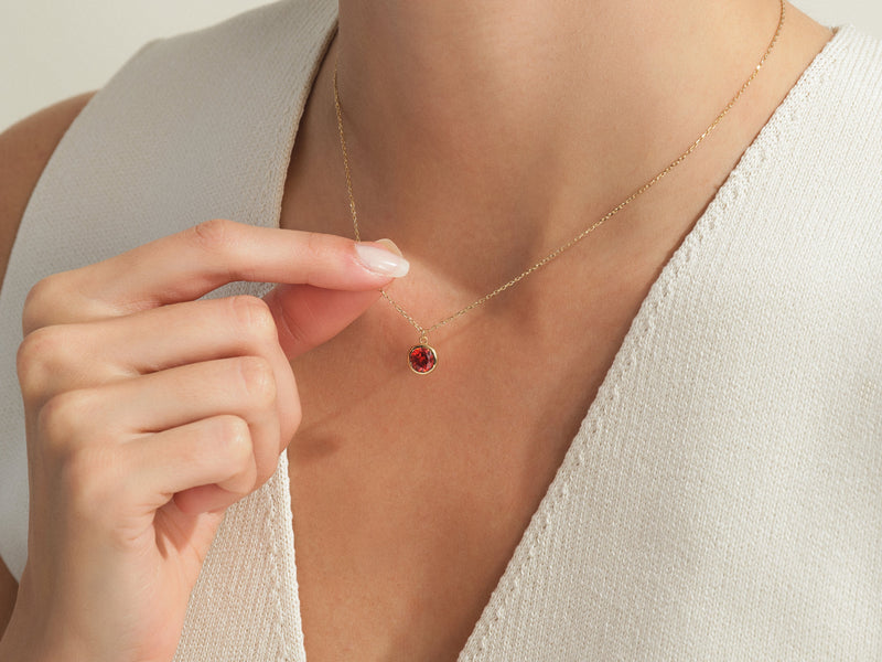 Bezel Set Round Birthstone Solitaire Necklace