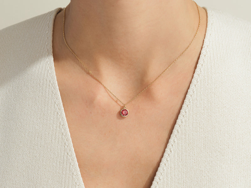 Bezel Set Round Birthstone Solitaire Necklace