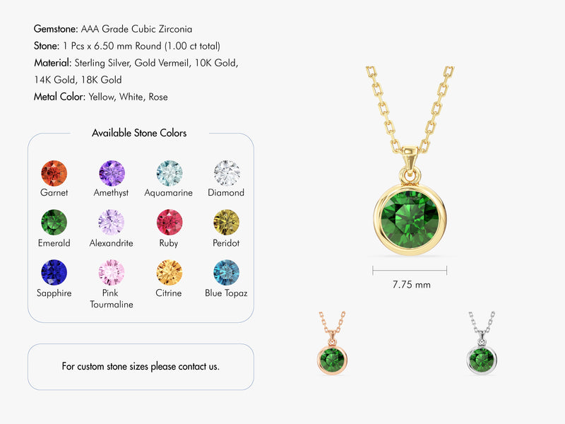 Bezel Set Round Birthstone Solitaire Necklace