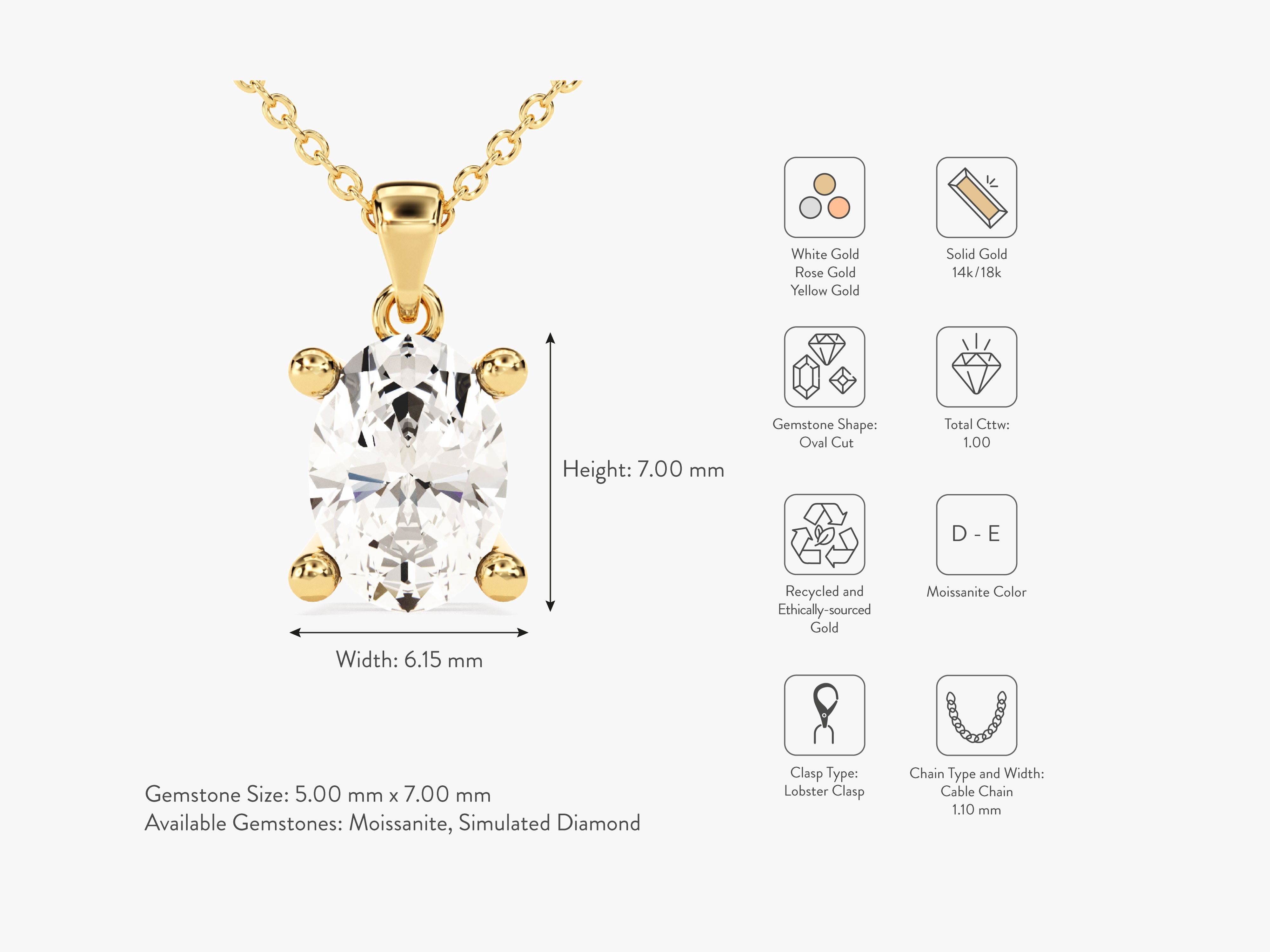 Oval Cut Solitaire Pendant (1.00 CT)