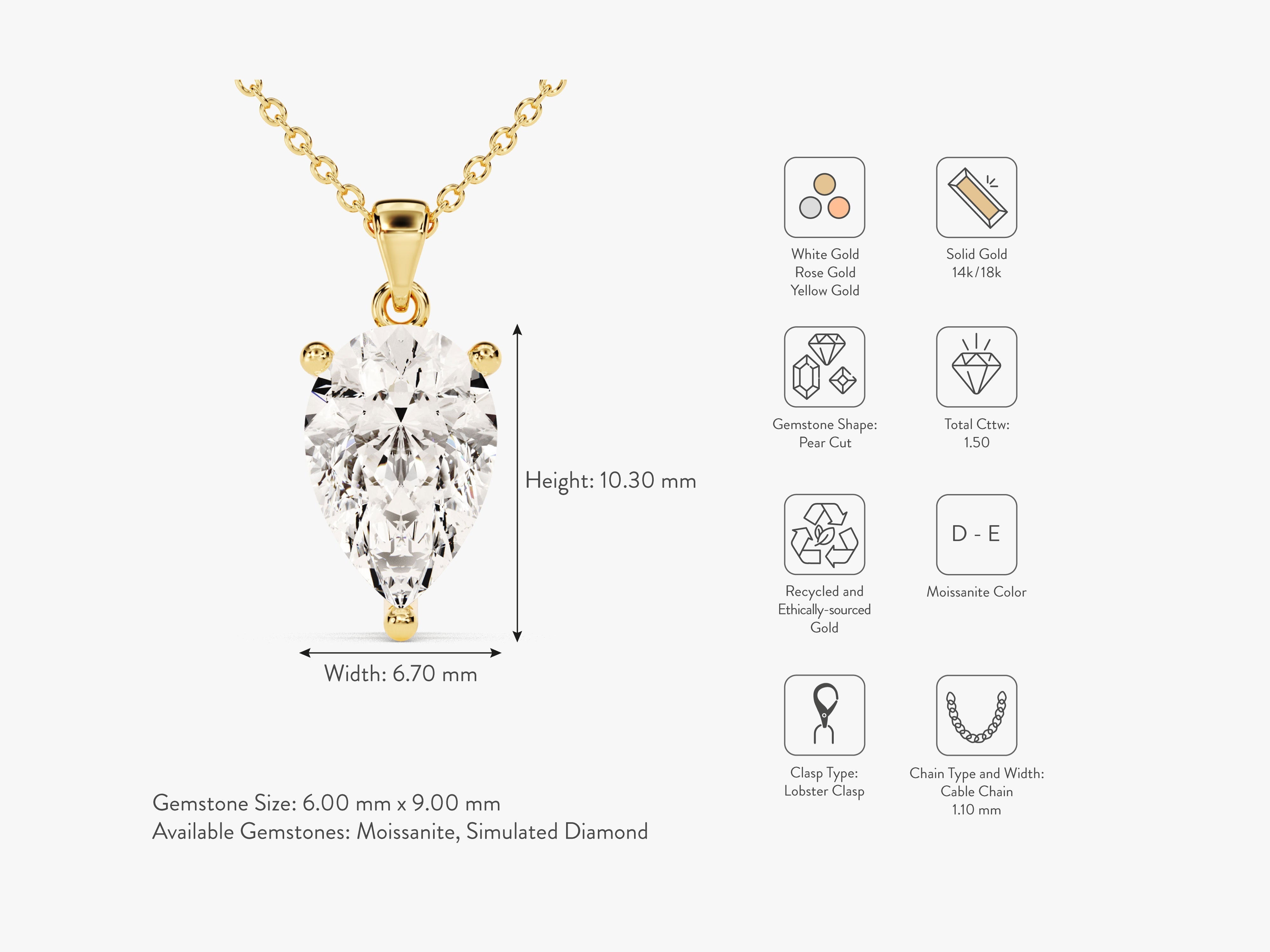 Pear Cut Solitaire Pendant (1.50 CT)