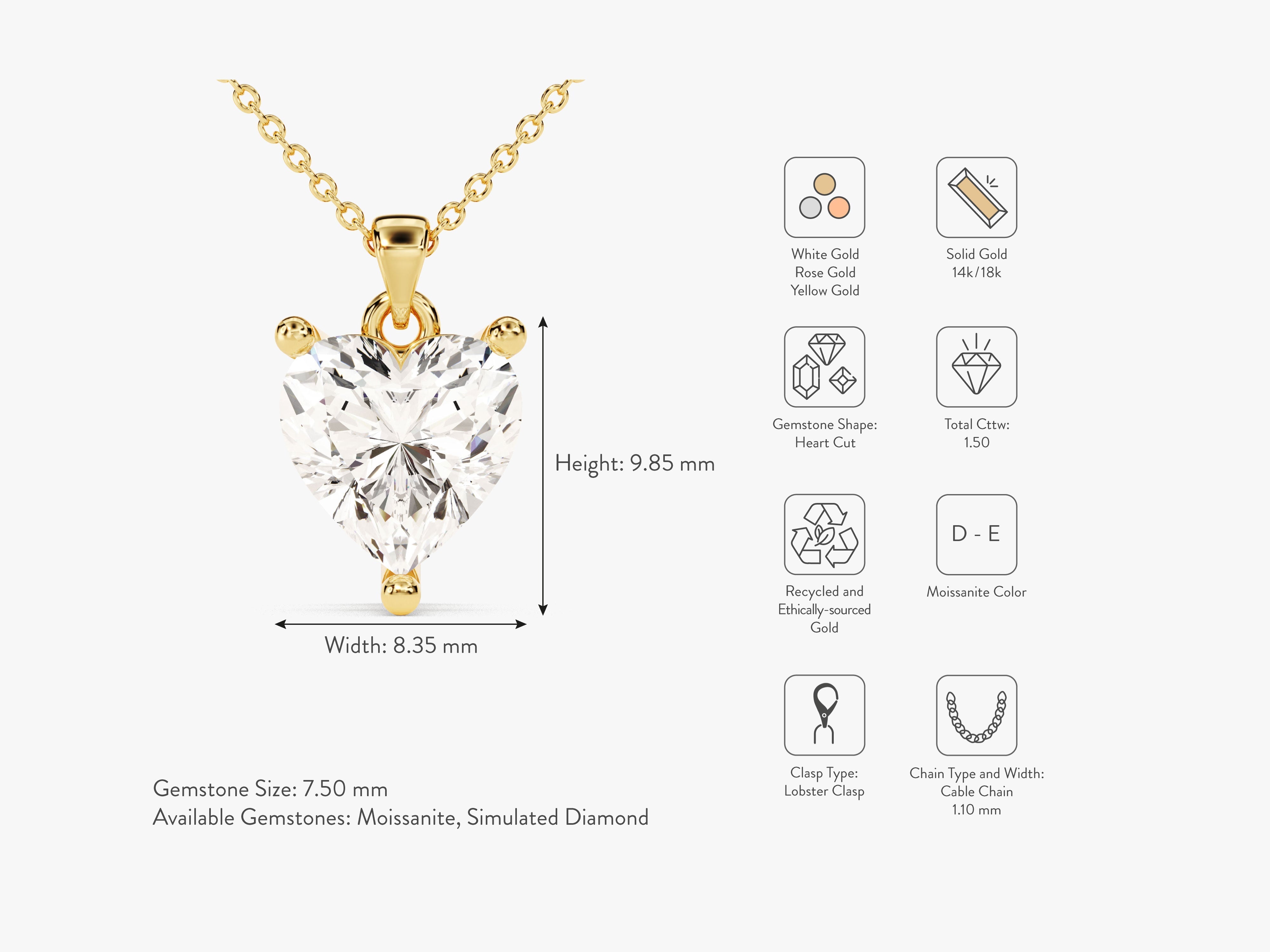 Heart Cut Solitaire Pendant (1.50 CT)