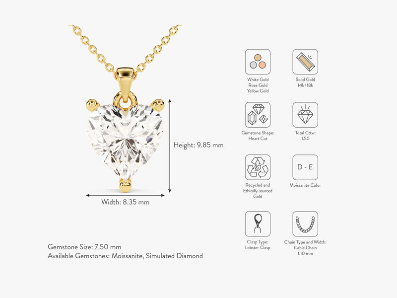 Heart Cut Solitaire Pendant (1.50 CT)