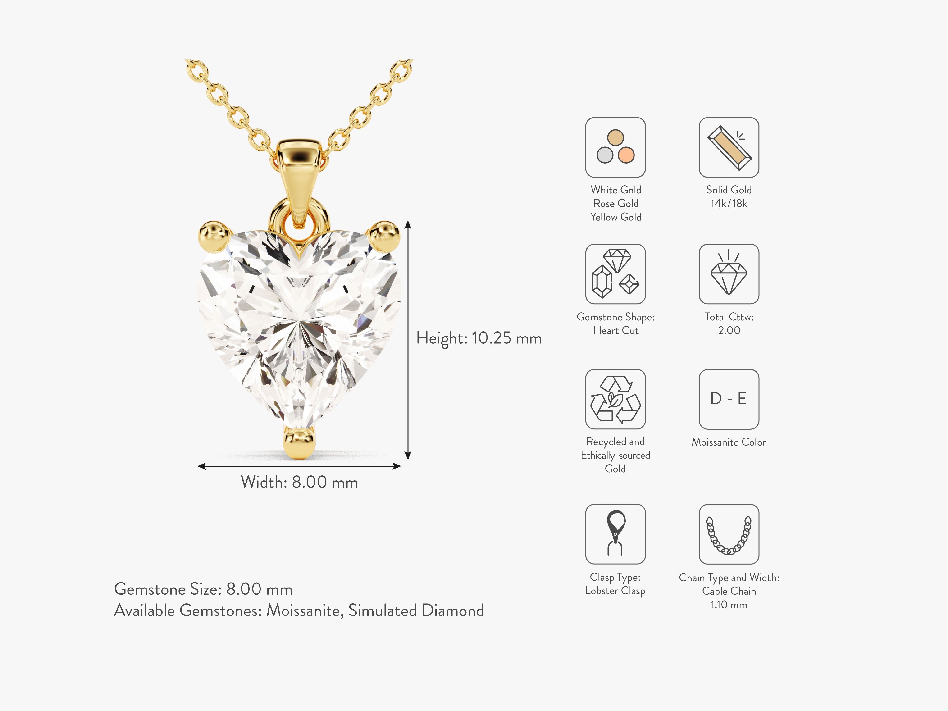 Heart Cut Solitaire Pendant (2.00 CT)