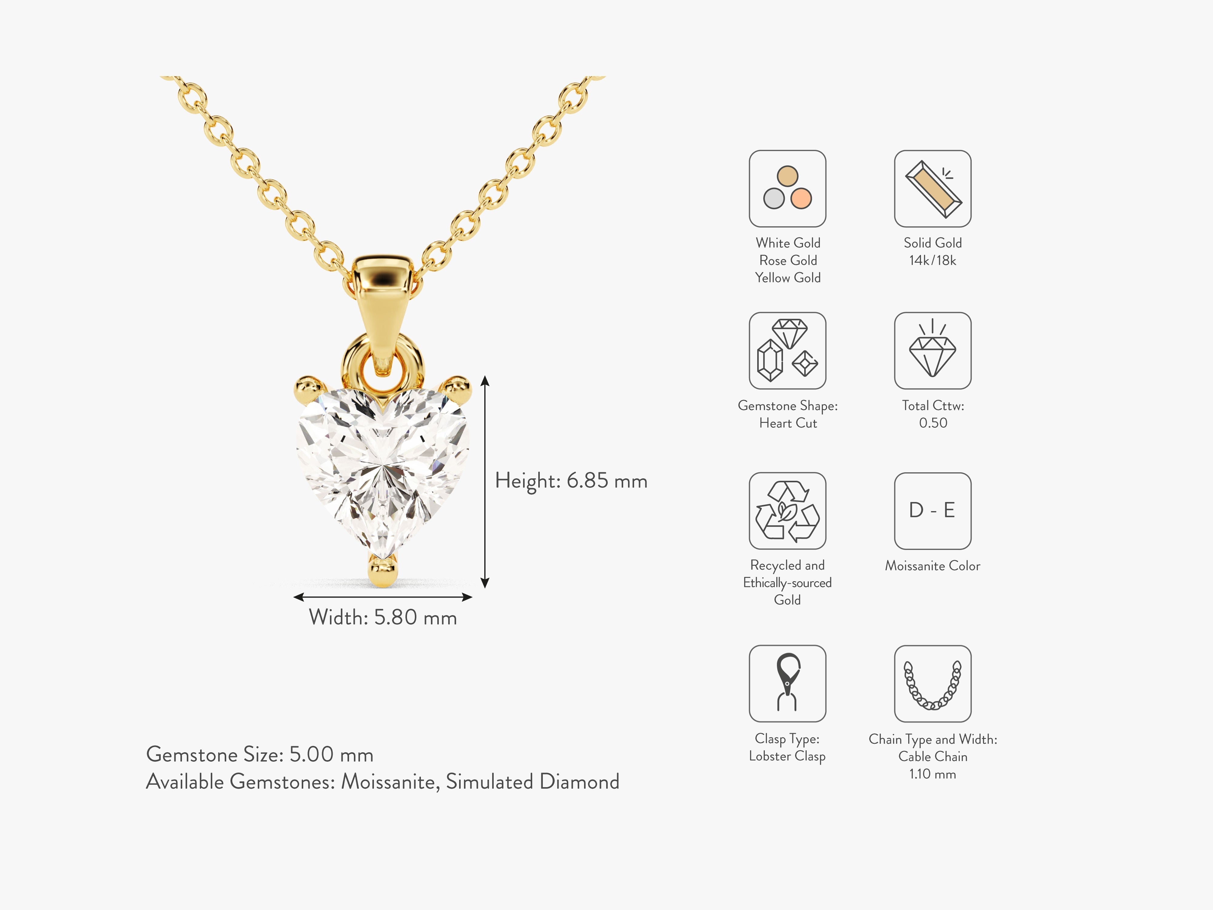 Heart Cut Solitaire Pendant (0.50 CT)