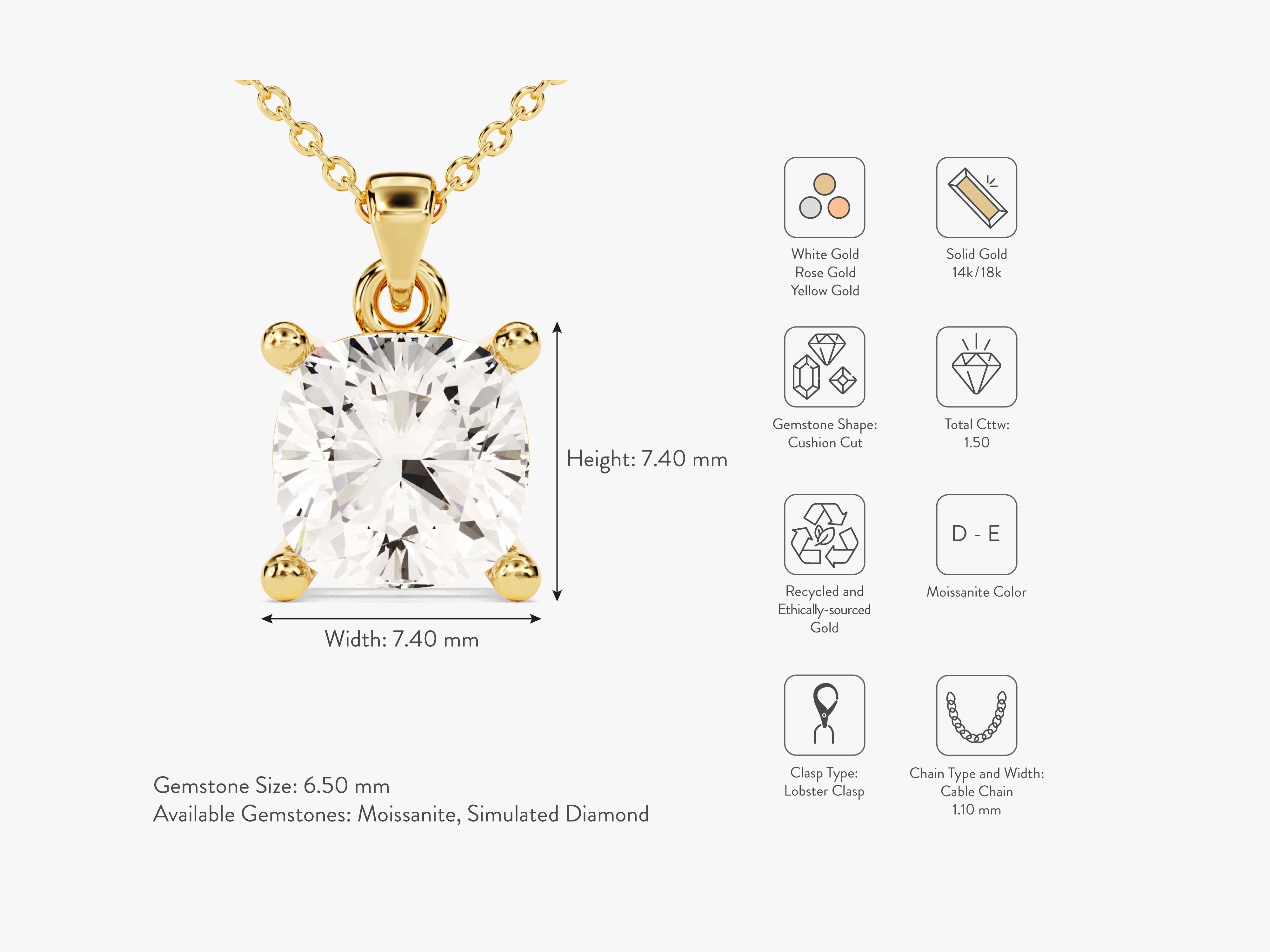 Cushion Cut Solitaire Pendant (1.50 CT)