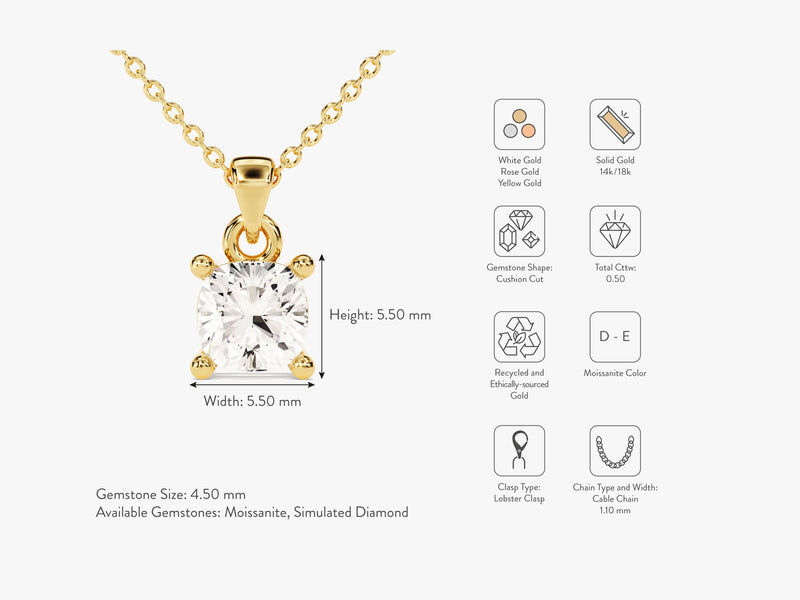 Cushion Cut Solitaire Pendant (0.50 CT)