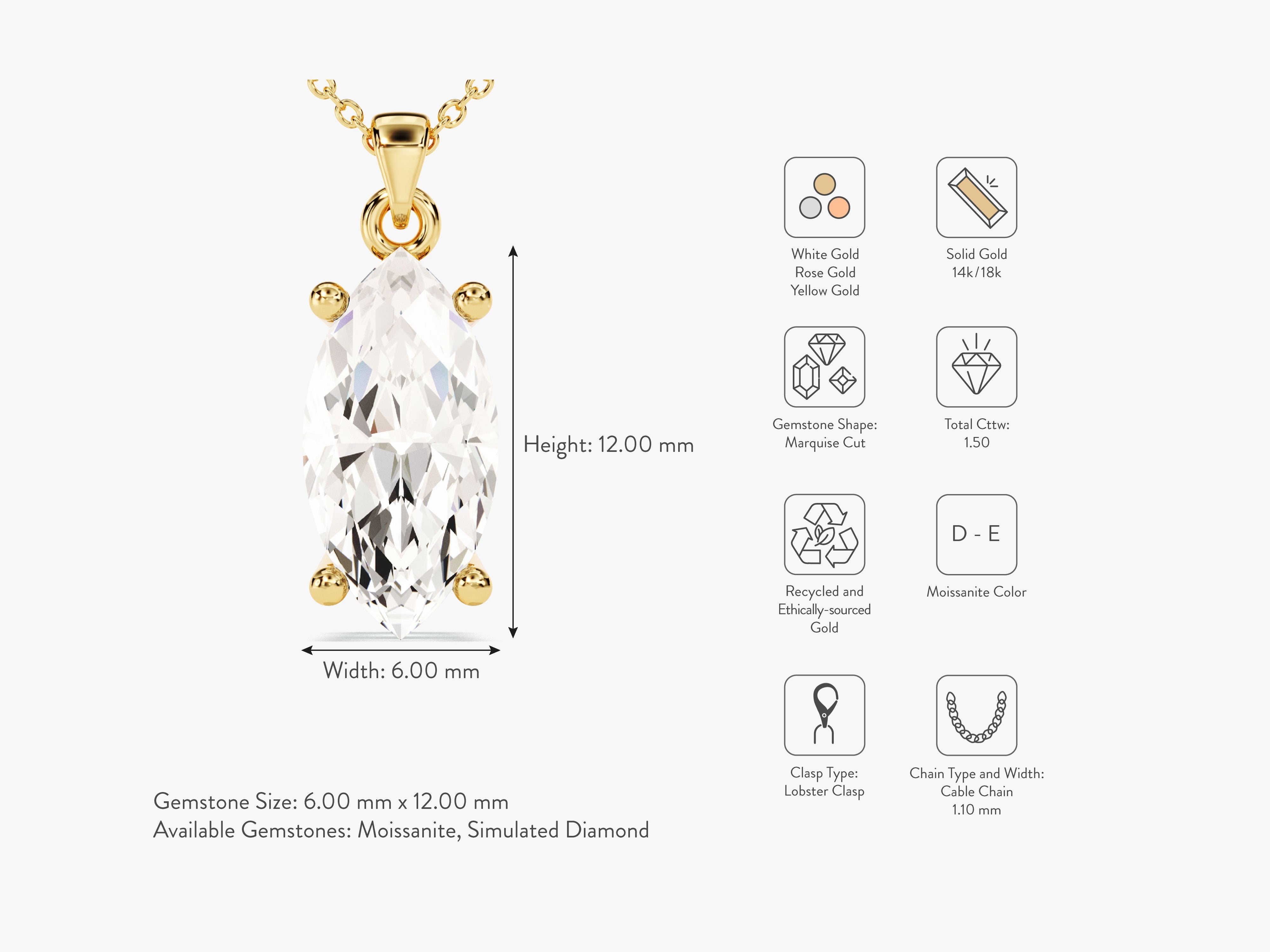 Marquise Cut Solitaire Pendant (1.50 CT)