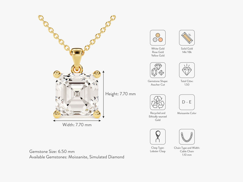Asscher Cut Solitaire Pendant (1.50 CT)