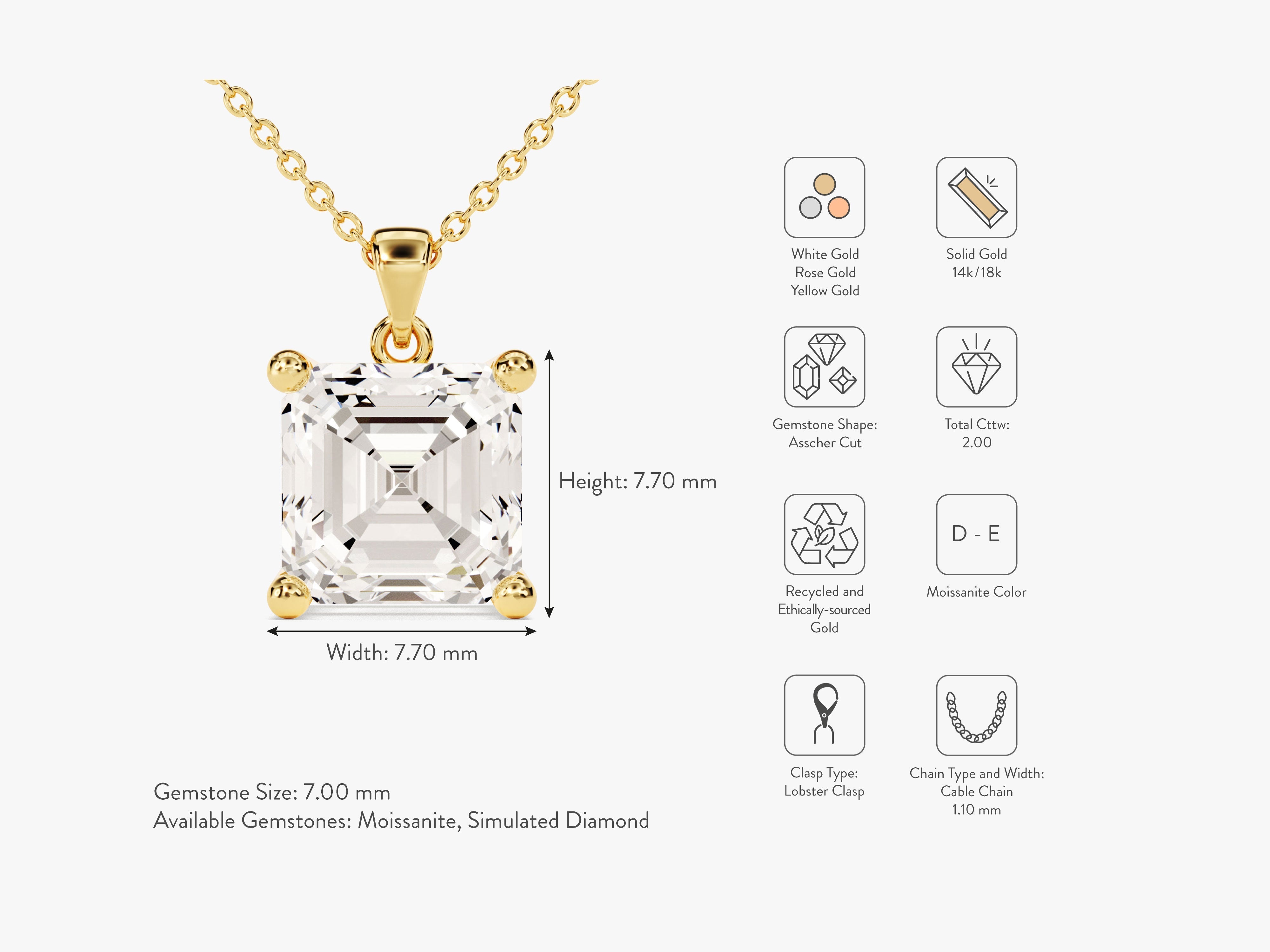 Asscher Cut Solitaire Pendant (2.00 CT)