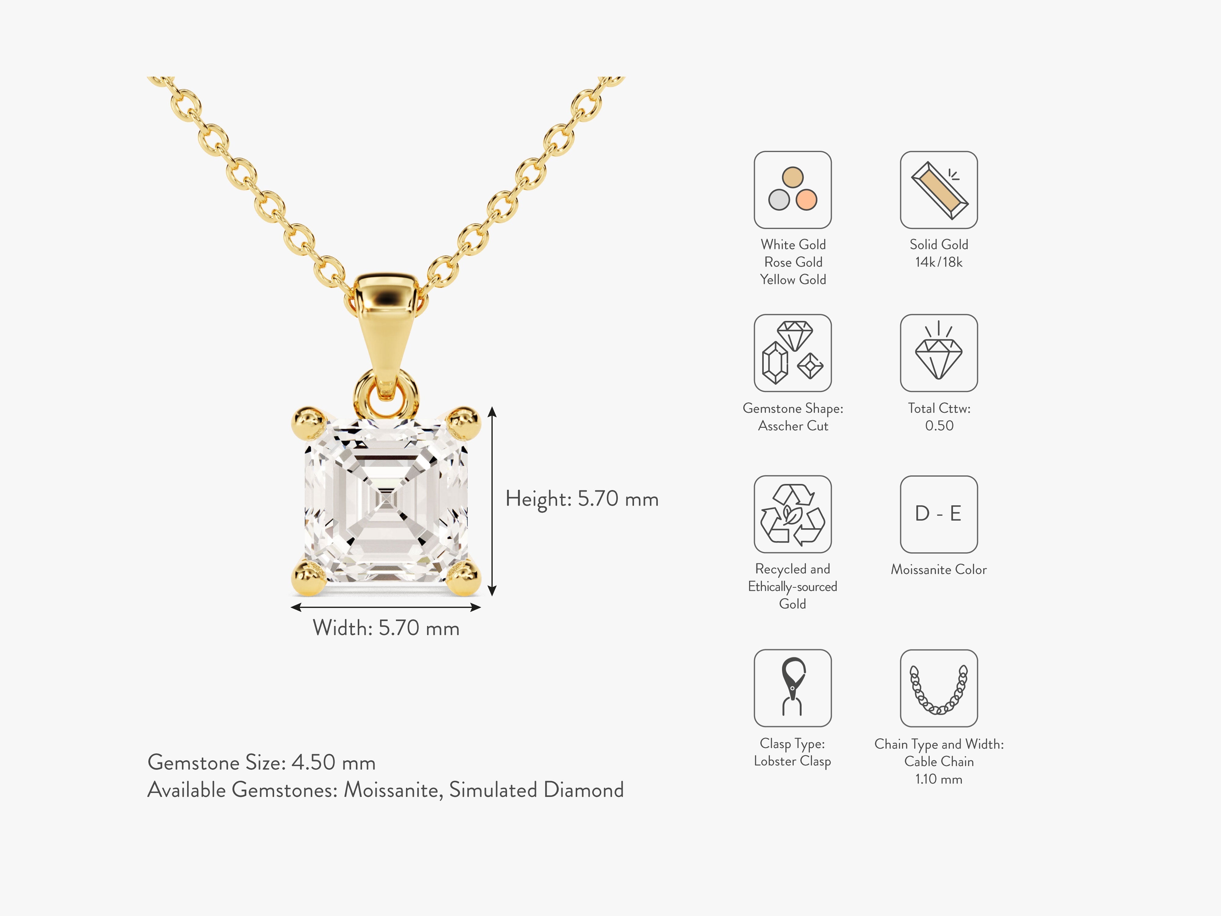 Asscher Cut Solitaire Pendant (0.50 CT)