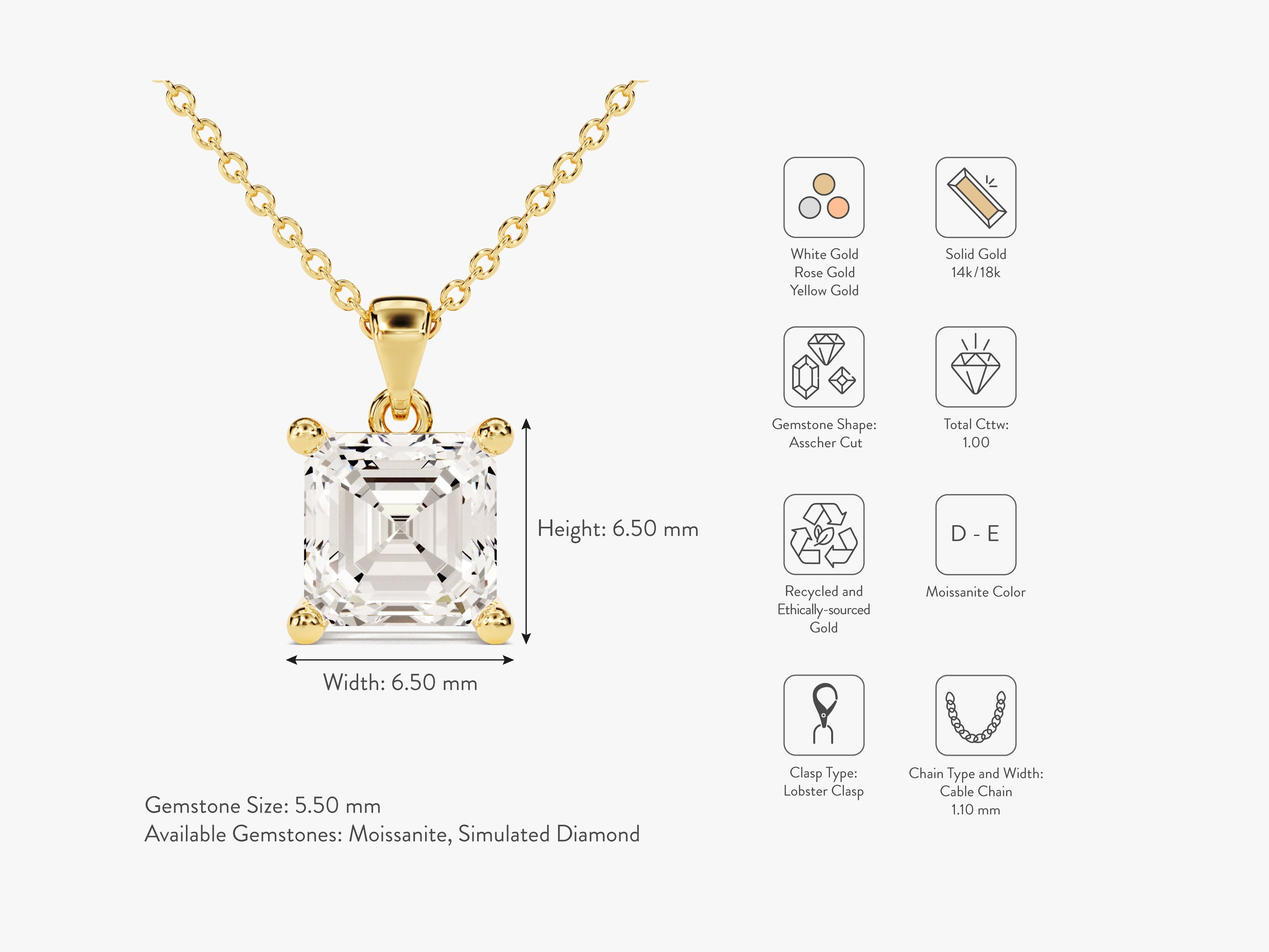 Asscher Cut Solitaire Pendant (1.00 CT)