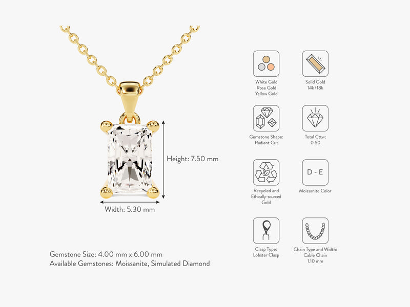 Radiant Cut Solitaire Pendant (0.50 CT)