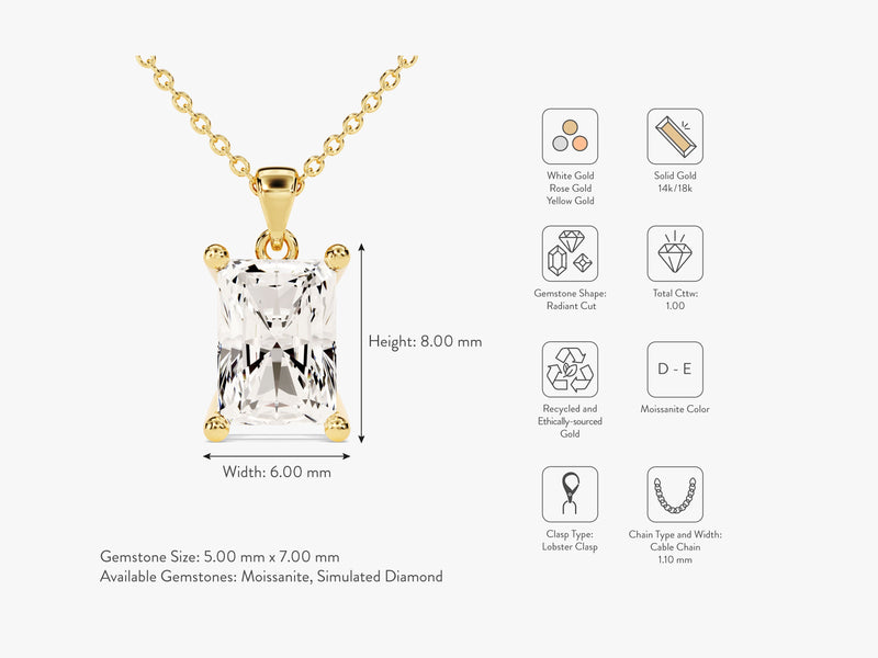 Radiant Cut Solitaire Pendant (1.00 CT)