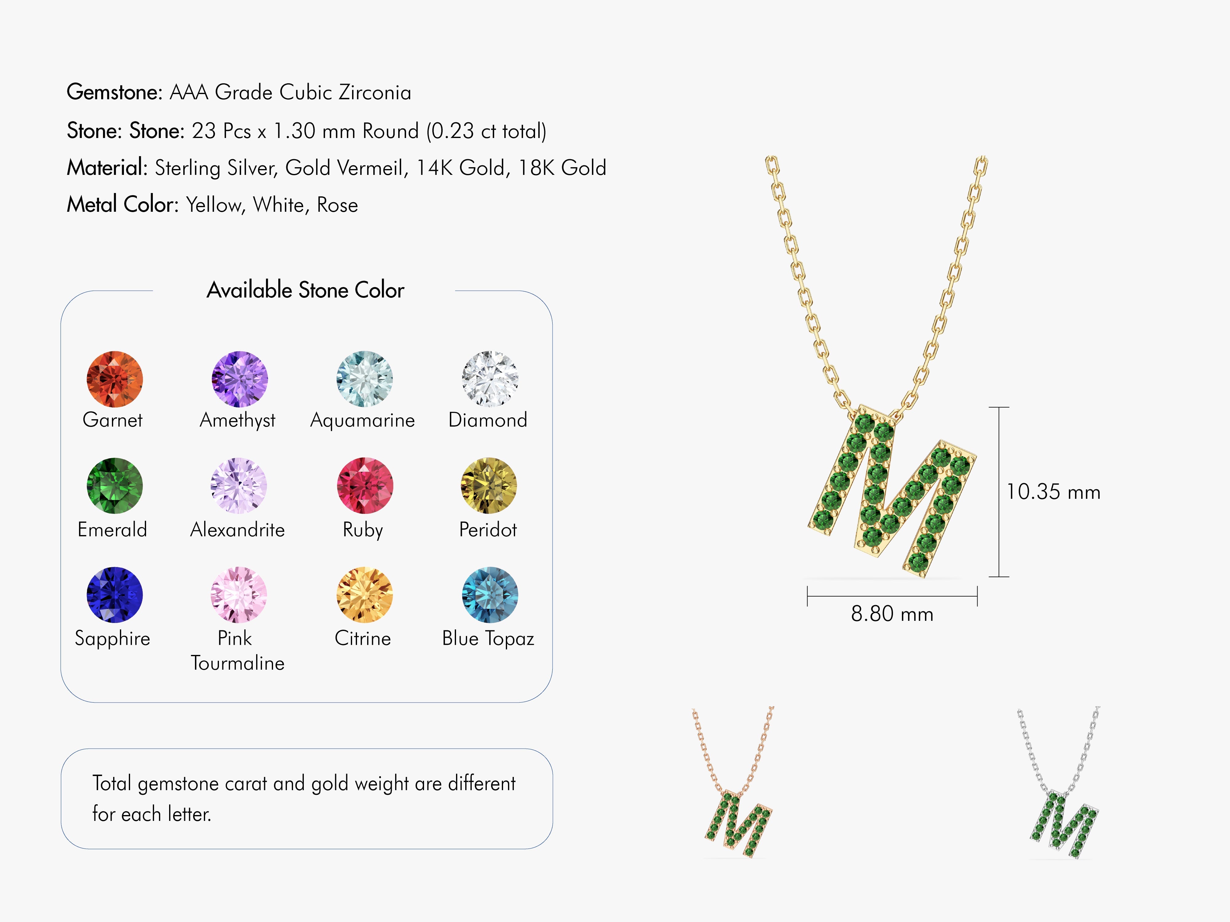 Birthstone Initial Letter Necklace