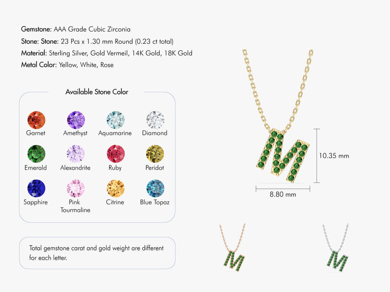 Birthstone Initial Letter Necklace