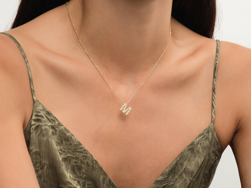 Birthstone Initial Letter Necklace