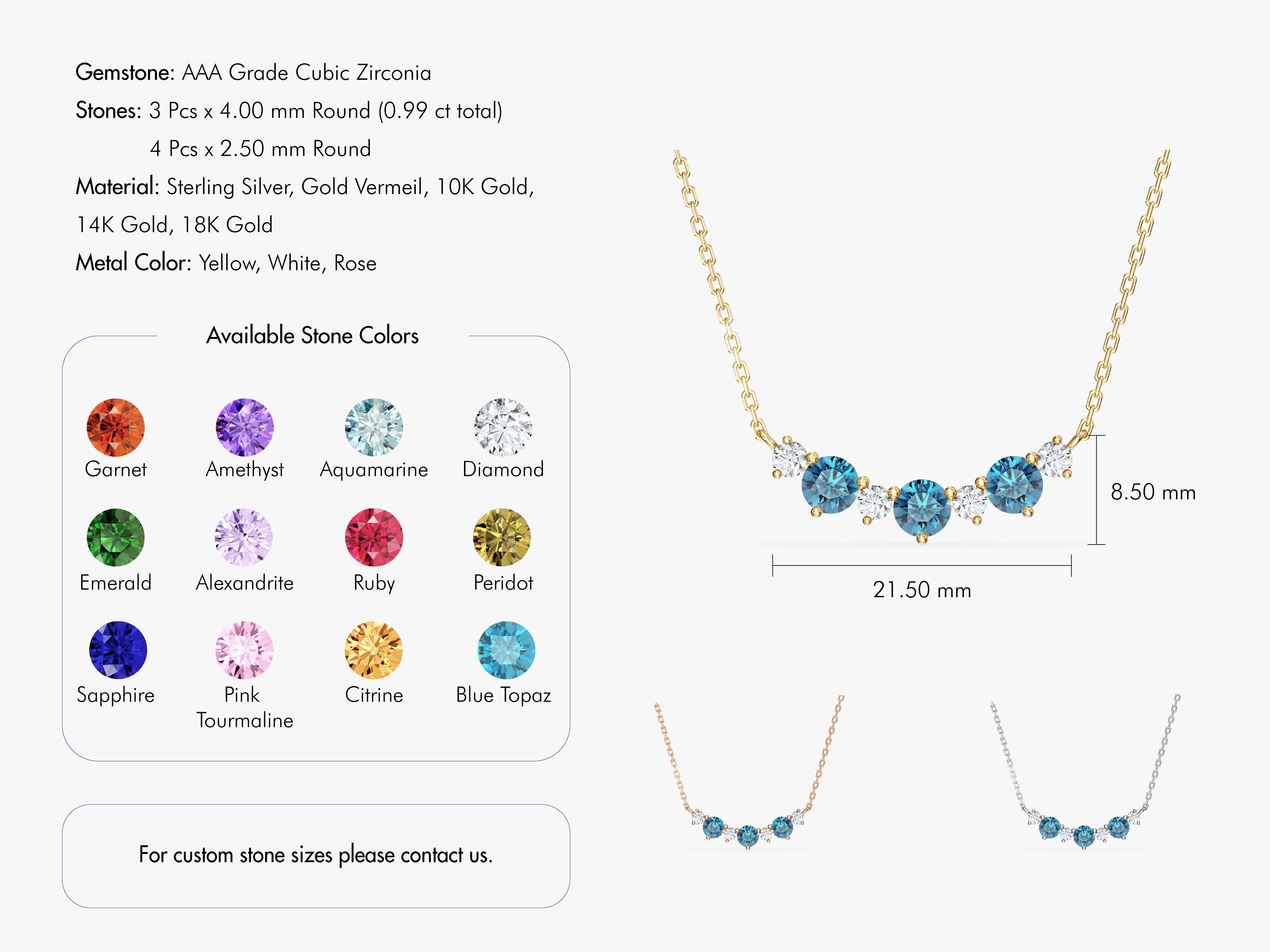 Birthstone Trio Prong Necklace
