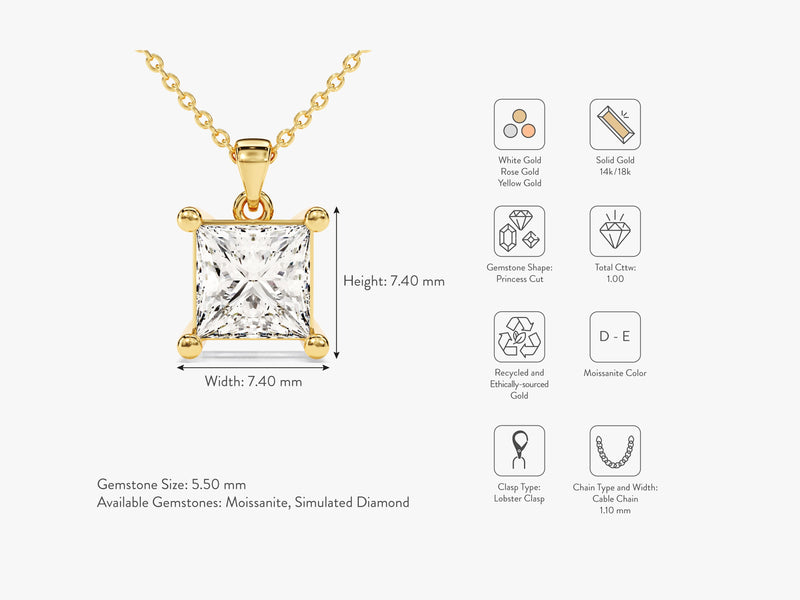 Princess Cut Solitaire Pendant (1.00 CT)