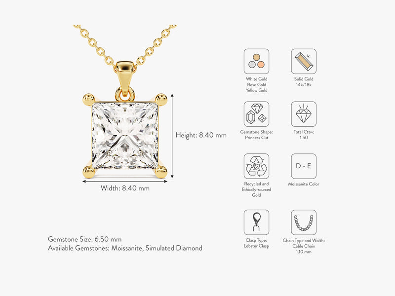 Princess Cut Solitaire Pendant (1.50 CT)