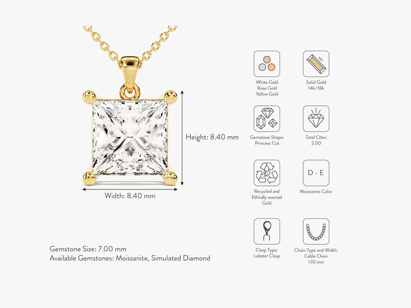 Princess Cut Solitaire Pendant (2.00 CT)